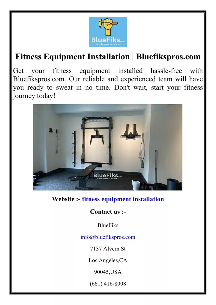 fitness equipment installation bluefikspros com