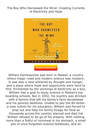 Download❤[READ]✔ The Boy Who Harnessed the Wind: Creating Currents of Elect