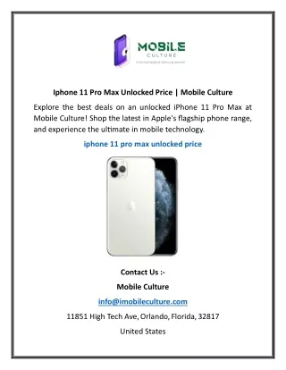 Iphone 11 Pro Max Unlocked Price   Mobile Culture