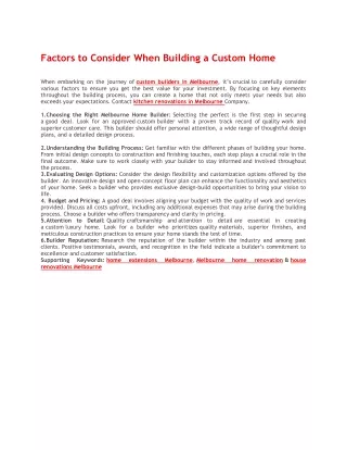 Factors to Consider When Building a Custom Home