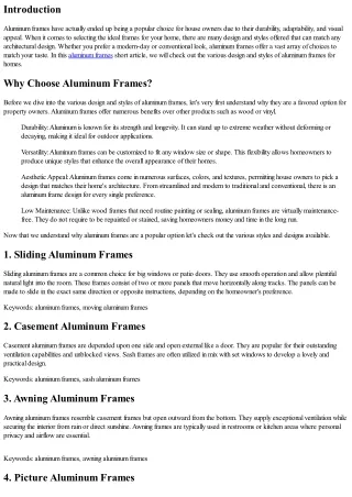 The Many Styles and Styles of Aluminum Frames for Homes