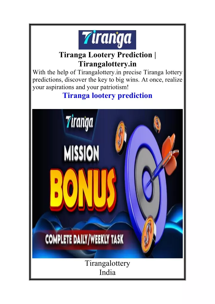 tiranga lootery prediction tirangalottery in with