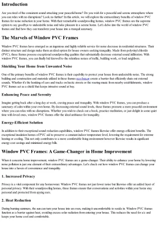 Say Goodbye to Unwanted Sound with Window PVC Frames