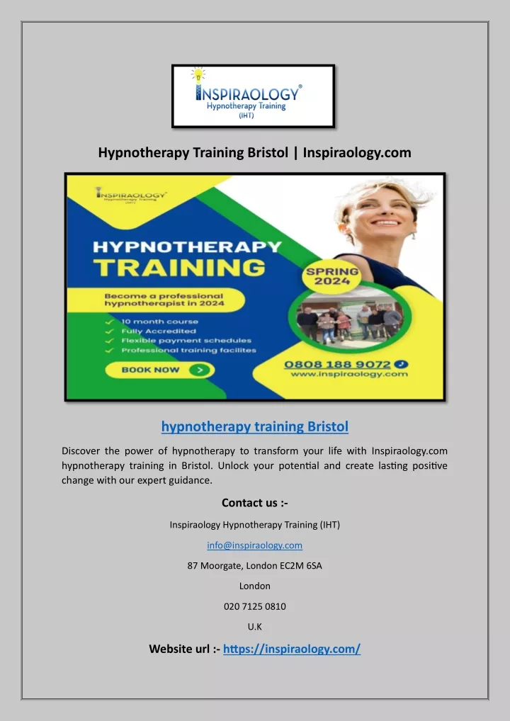 hypnotherapy training bristol inspiraology com