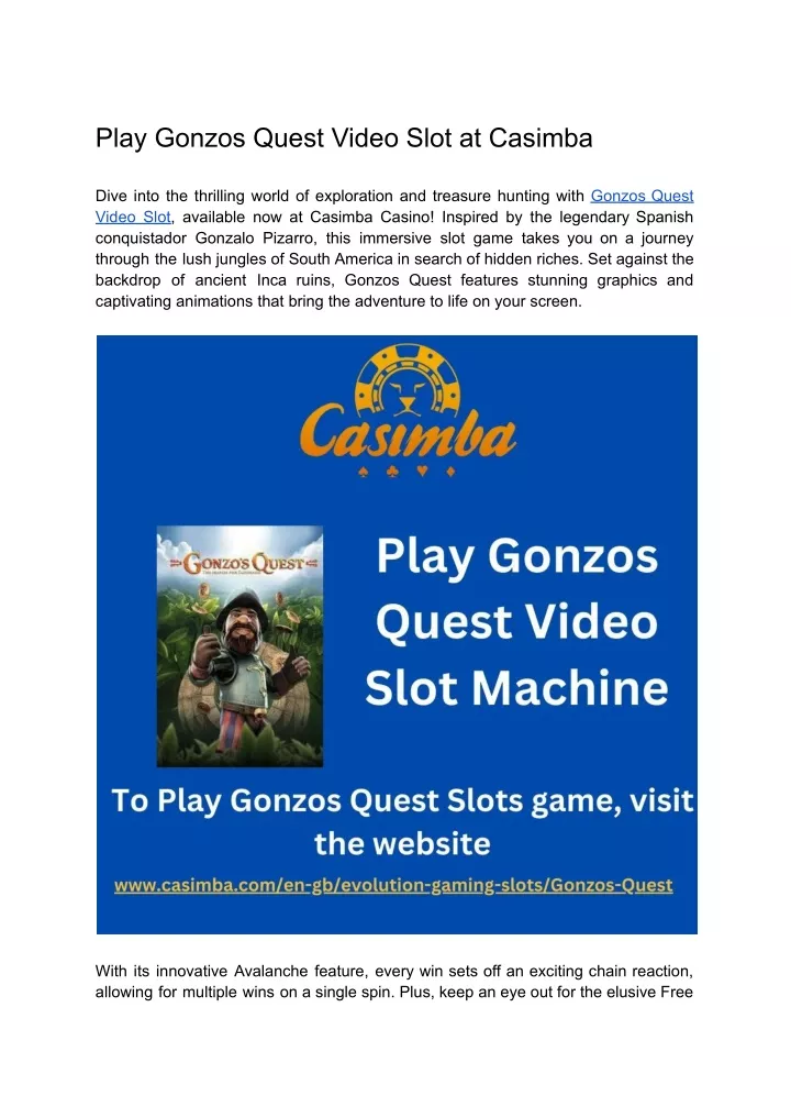 play gonzos quest video slot at casimba
