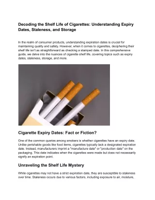 Shelf Life of Cigarettes