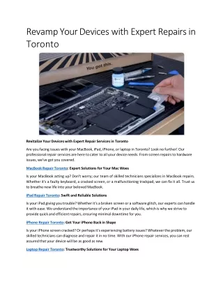 Revamp Your Devices with Expert Repairs in Toronto