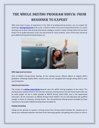 The Whole Driving Program NDSVA: From Beginner To Expert
