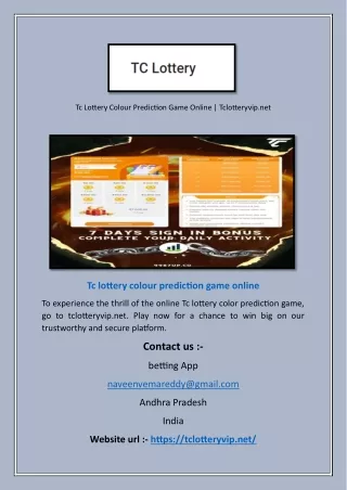 Tc Lottery Colour Prediction Game Online | Tclotteryvip.net