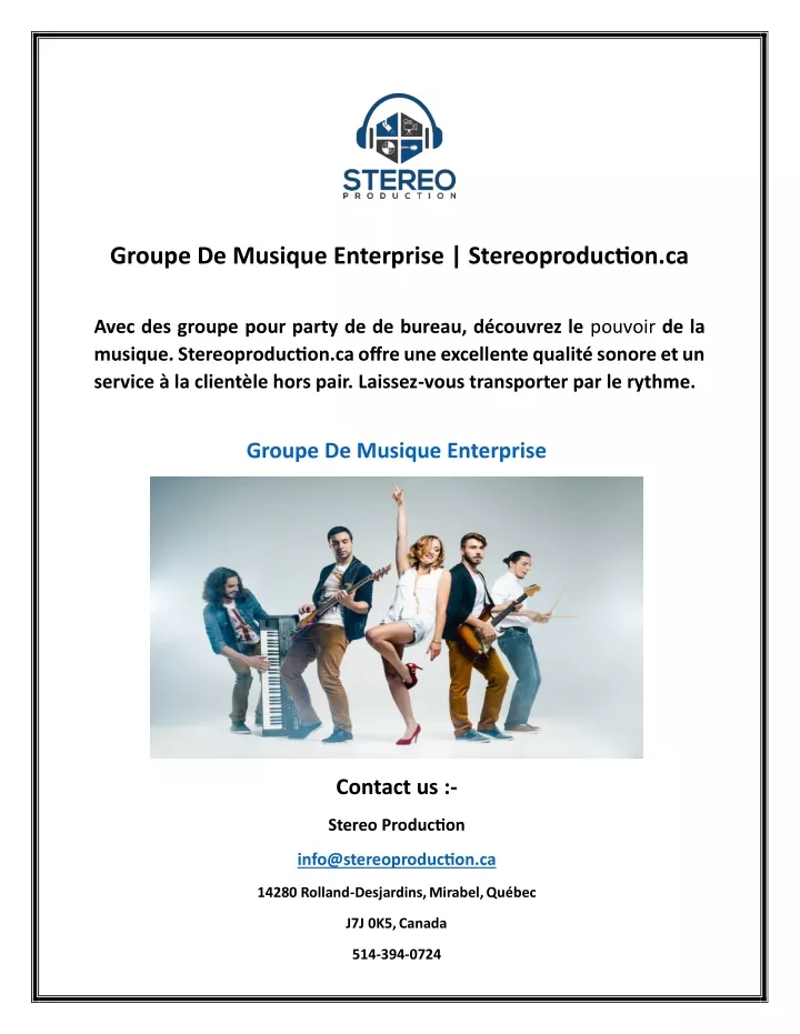 groupe de musique enterprise stereoproduction ca