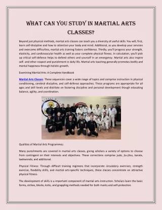 What Can You Study in Martial Arts Classes?