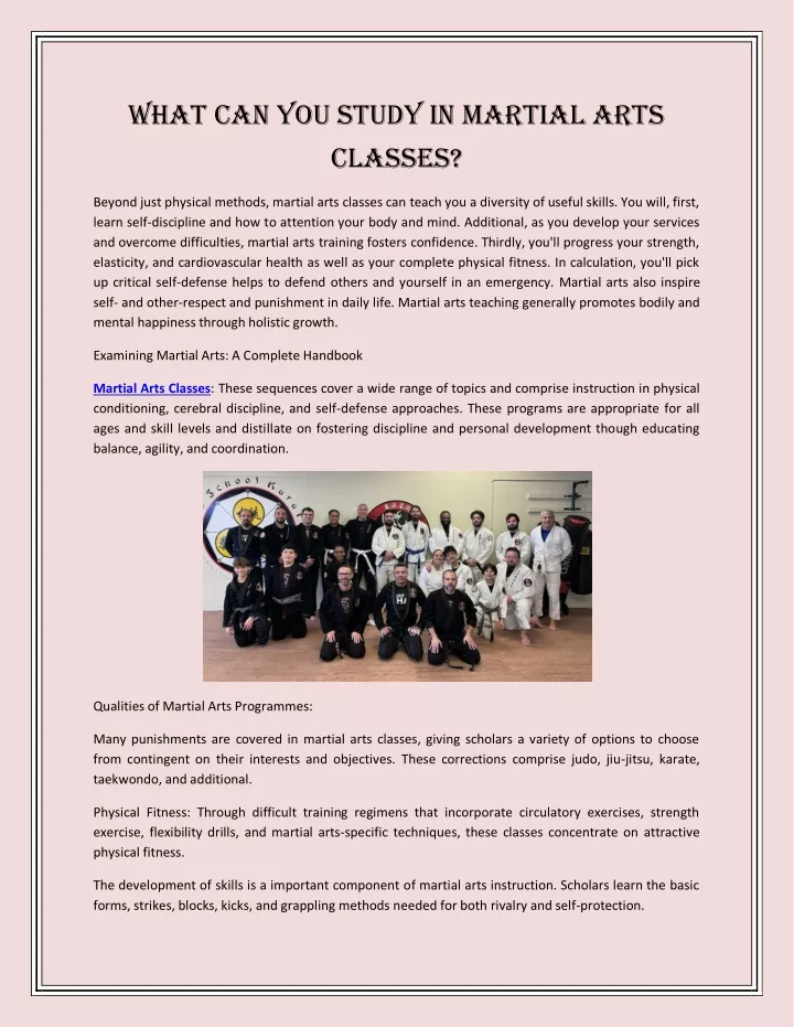 what can you study in martial arts classes