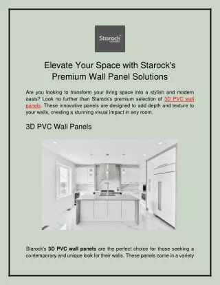 Elevate Your Space with Starock's Premium Wall Panel Solutions