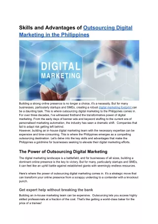 Skills and Advantages of Outsourcing Digital Marketing in the Philippines
