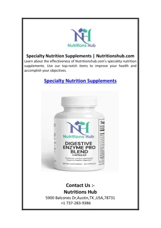 Specialty Nutrition Supplements | Nutritionshub.com