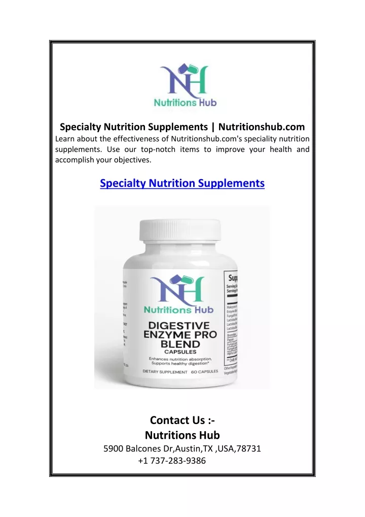 specialty nutrition supplements nutritionshub