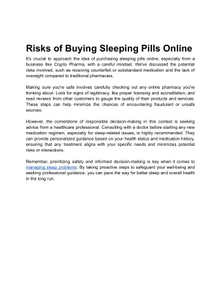 Risks of Buying Sleeping Pills Online