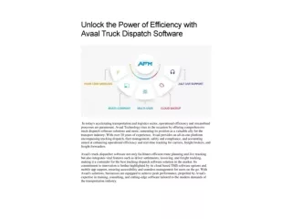 Unlock the Power of Efficiency with Avaal Truck Dispatch Software