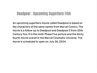 DeadPool - Upcoming Super Hero Film