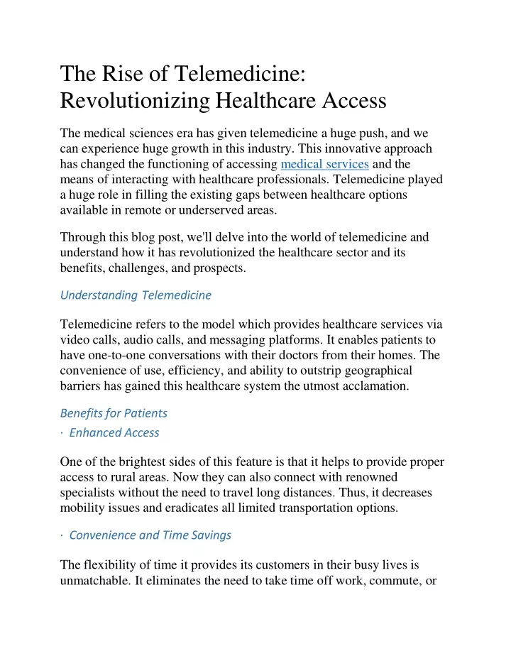 the rise of telemedicine revolutionizing healthcare access