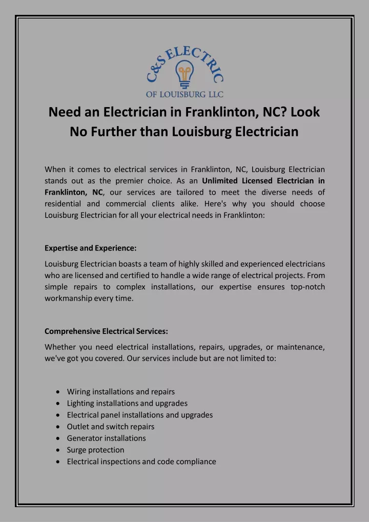 need an electrician in franklinton nc look no further than louisburg electrician