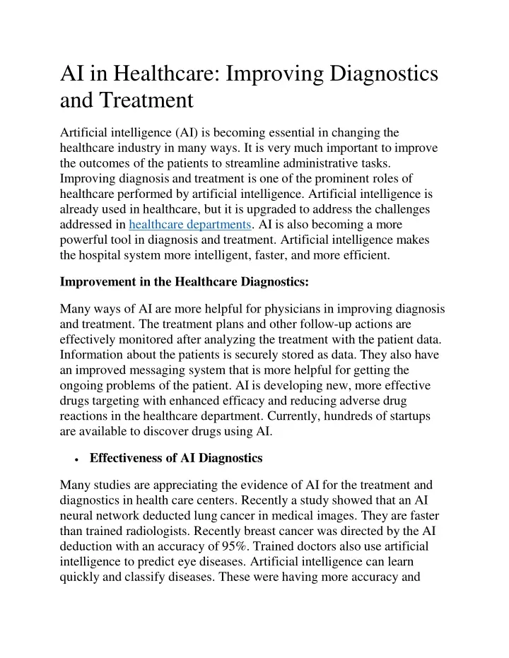 ai in healthcare improving diagnostics and treatment