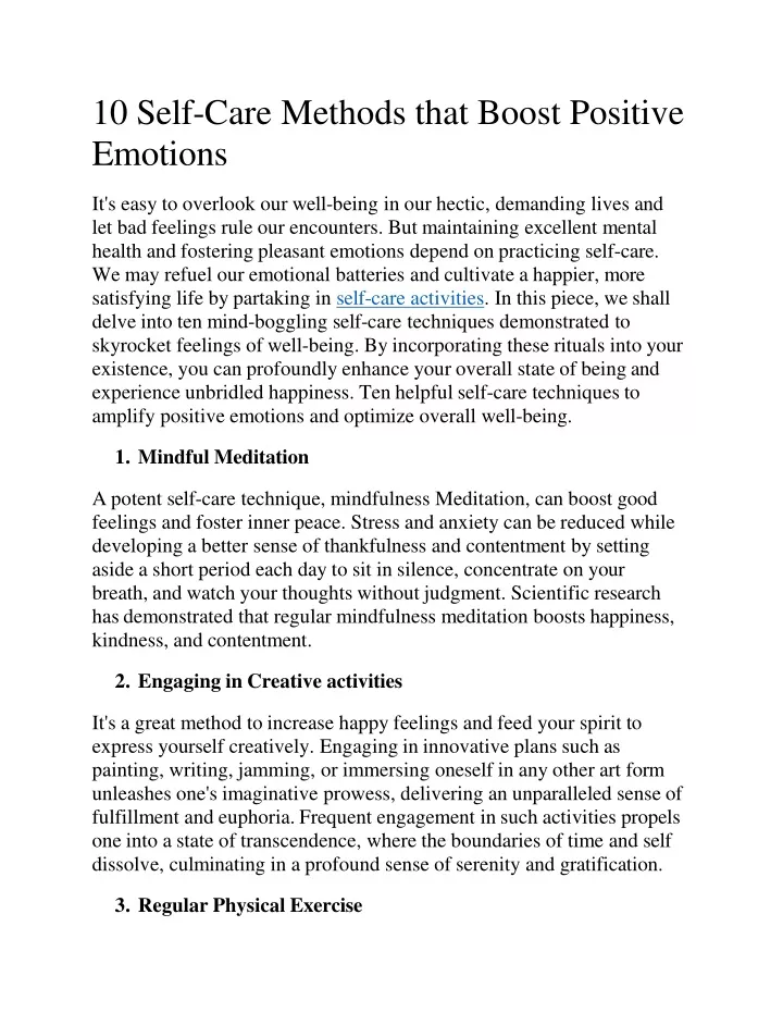 10 self care methods that boost positive emotions