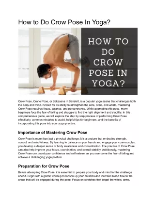 How to Do Crow Pose In Yoga
