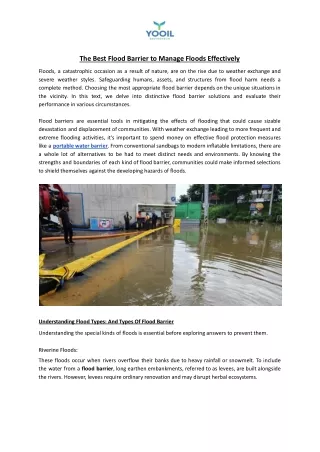 The Best Flood Barrier to Manage Floods Effectively