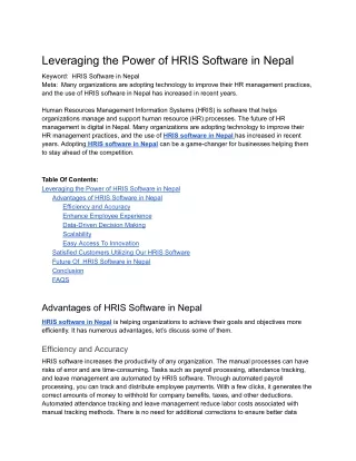 Leveraging the Power of HRIS Software in Nepal