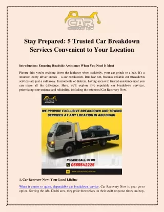 Stay Prepared 5 Trusted Car Breakdown Services Convenient to Your Location