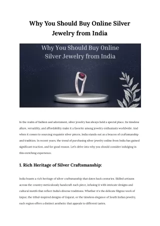 Why You Should Buy Online Silver Jewelry from India