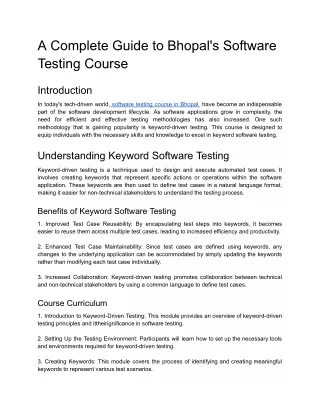 A Complete Guide to Bhopal's Software Testing Course