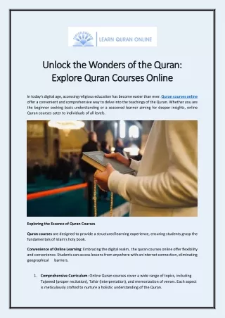 Unlock the Wonders of the Quran Explore Quran Courses Online