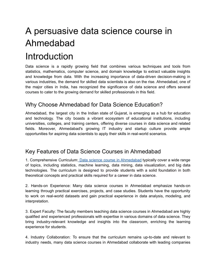 a persuasive data science course in ahmedabad