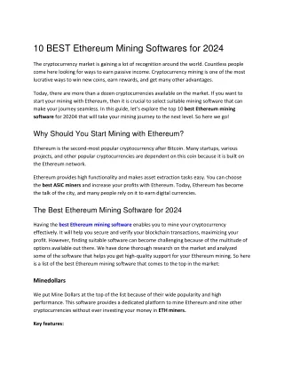 Best Ethereum Mining Software for 2024