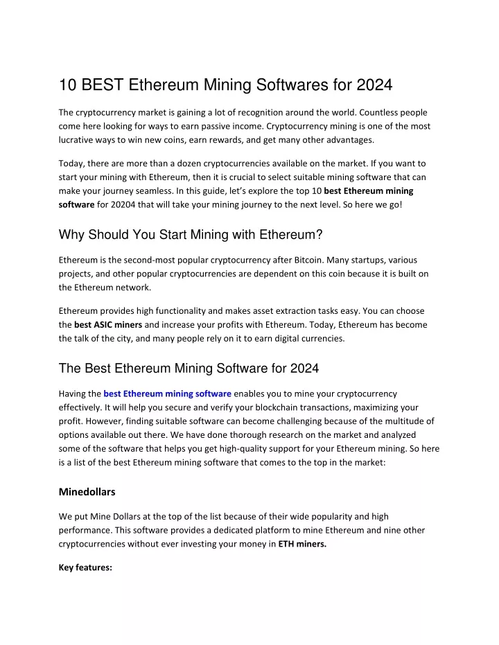 10 best ethereum mining softwares for 2024