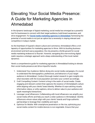 Elevating Your Social Media Presence: A Guide for Marketing Agencies in Ahmedaba