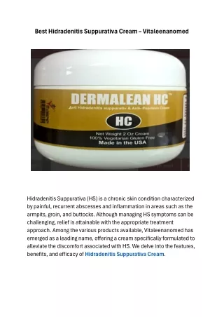 Best Hidradenitis Suppurativa Cream - Vitaleenanomed