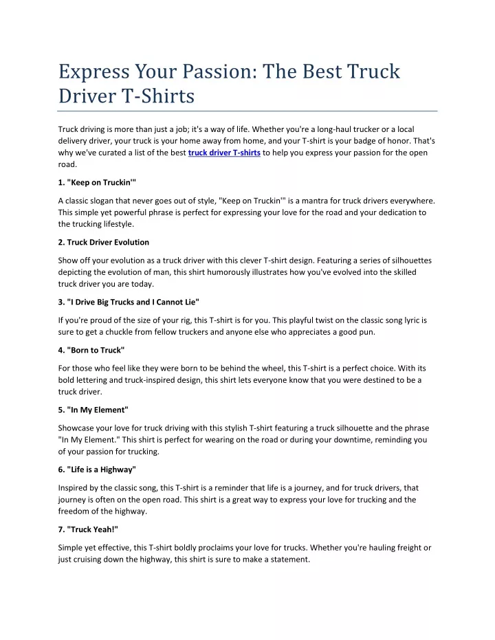 express your passion the best truck driver