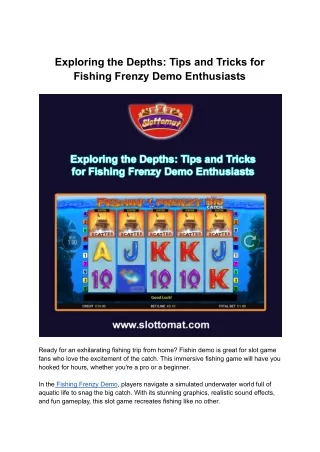 Exploring the Depths: Tips and Tricks for Fishing Frenzy Demo Enthusiasts