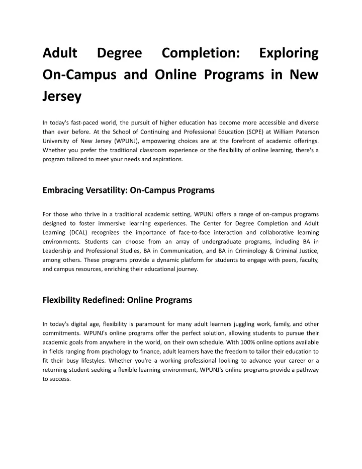 adult on campus and online programs in new jersey