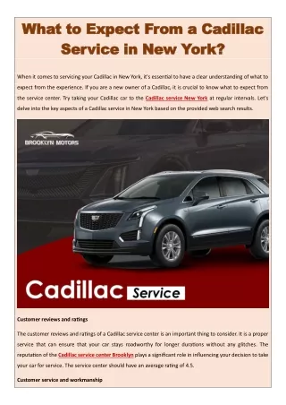 What to Expect From a Cadillac Service in New York?