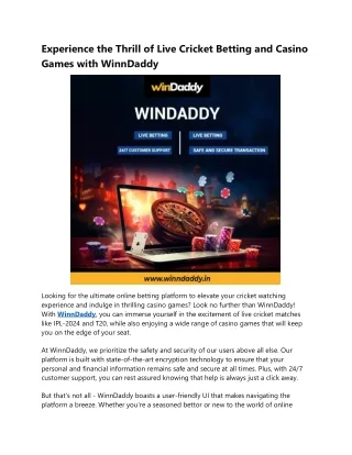 Experience the Thrill of Live Cricket Betting and Casino Games with WinnDaddy