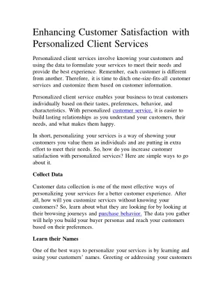 Enhancing Customer Satisfaction with Personalized Client Services