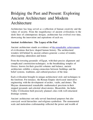 Bridging the Past and Present: Exploring Ancient Architecture and Modern Archite