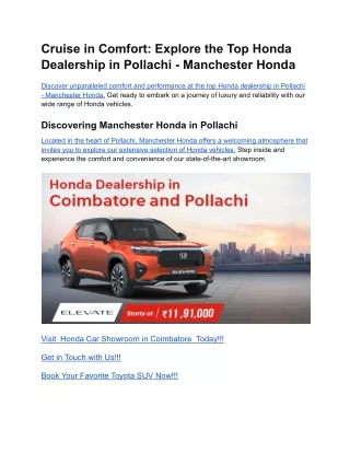 Cruise in Comfort_ Explore the Top Honda Dealership in Pollachi - Manchester Honda