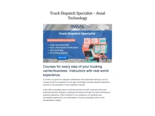 Truck Dispatch Specialist – Avaal Technology