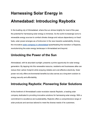 Harnessing Solar Energy in Ahmedabad: Introducing Raybotix