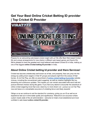 Get Your Best Online Cricket Betting ID provider: Top Cricket ID Provider